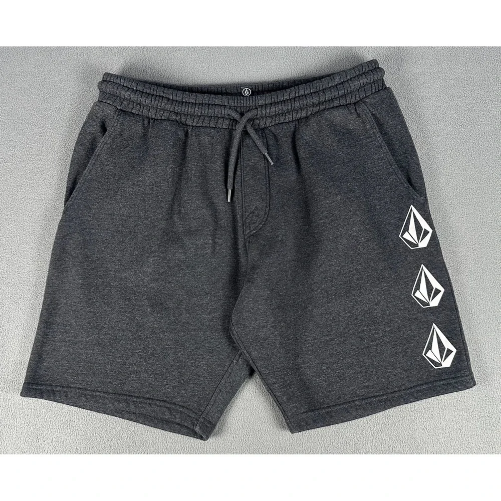 Volcom Sweat Shorts Large Grey Stone Logo Fleece Lounge Skate Surf Roundabout